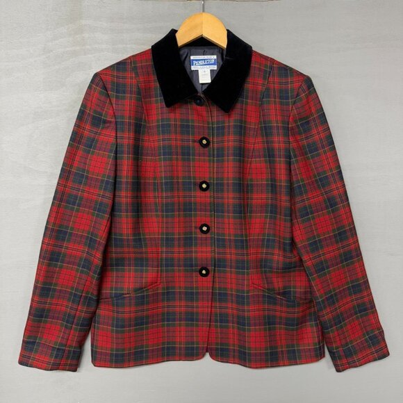 Pendleton Women's Suit Sz 10W Red Plaid 100% Virgin Wool Blazer‎ - Picture 1 of 7